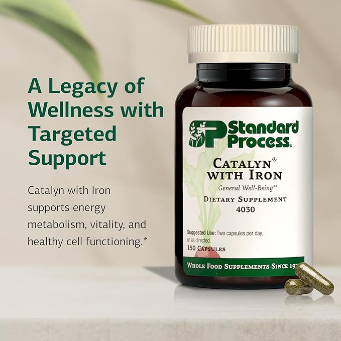 Standard Process Catalyn with Iron - Supplement for Energy & Metabolism Support - Includes Vitamins A, C & D - Non-Dairy & Non-Soy - 150 Capsules (75 Servings)