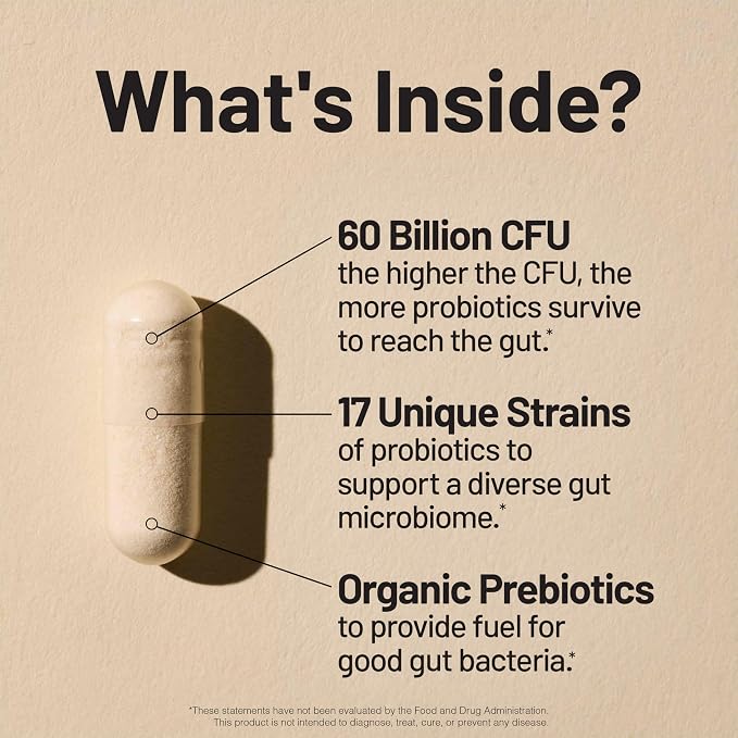 NatureWise Probiotics 60 Billion CFU - 17 Strains + Organic Prebiotics - Immune, Digestive & Gut Health Support for Women & Men - Vegetarian, Gluten-Free, Non-GMO - 30 Capsules[1-Month Supply]