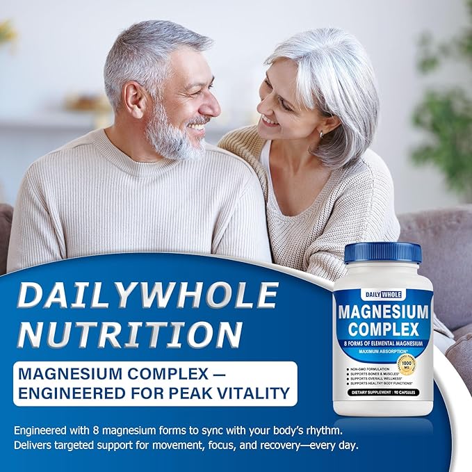 Magnesium Glycinate 8in1 Complex Supplement 1000mg - Magnesium Glycinate, Citrate, Malate, Taurate, Chelated for Health and High Absorption | Third Party Tested, Gluten Free, Non-GMO - Easy to Swallow