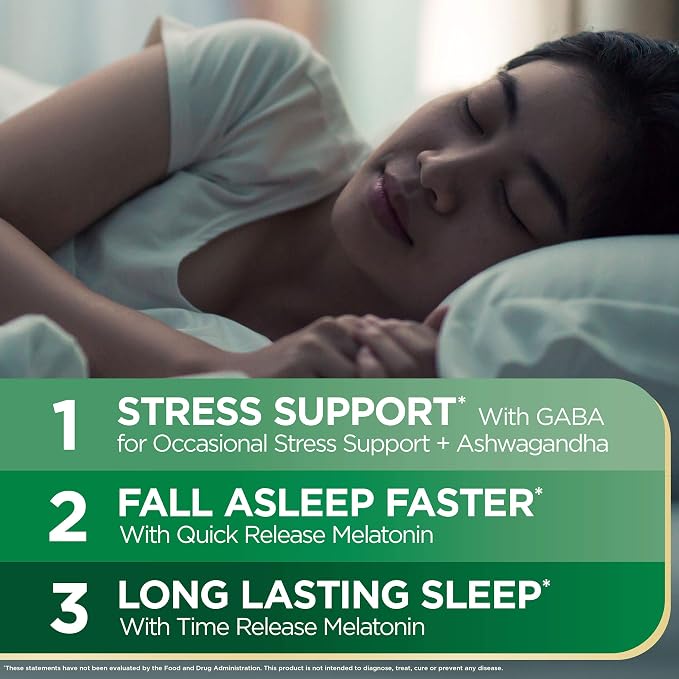 Nature's Bounty Sleep + Stress Support, Sleep3 Maximum Strength 100% Drug Free Sleep Aid, Dietary Supplement with Ashwagandha, Time Release Technology, 10mg, 28 Tri-Layered Tablets (Pack of 2)