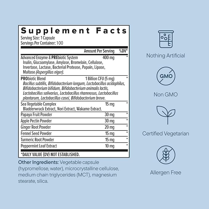 Zenwise Health Digestive Enzymes with Bromelain & Papaya - Multi Enzymes Digestion Supplement with Probiotics & Prebiotics for Gut Health, Gas & Bloating Relief - Men & Women - 100 Vegetarian Capsules