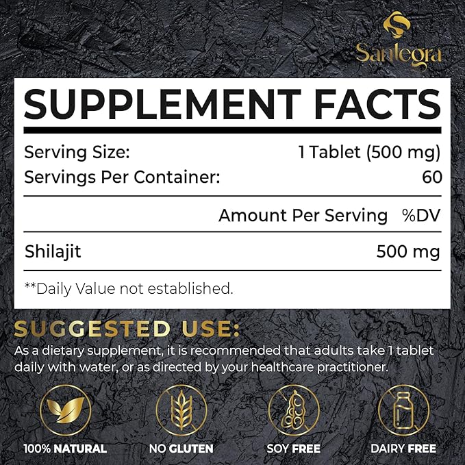 30,000 MG Shilajit Tablets, 100% Shilajit Pure Tablets for Women & Men, Himalayan Organic, Fulvic Acid & 85+ Trace Minerals, Resin Supplement for Energy and Immune System, 60 Counts