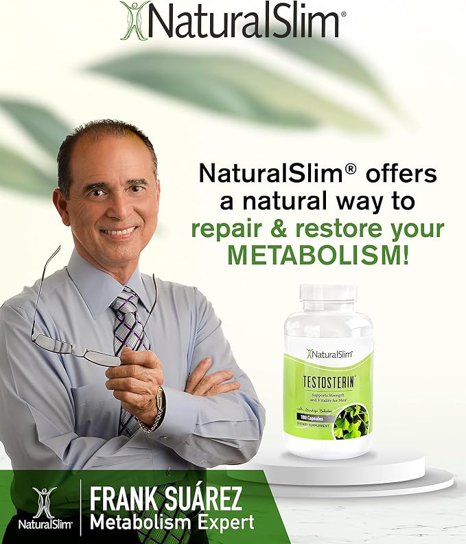 NaturalSlim Natural Testosterone Booster for Men - Male Enhancing Supplement with Ginkgo Biloba, L Arginine, Zinc, Vitamin B3, & Testofen for Energy, Muscle Builder & Metabolism - 180 Capsules