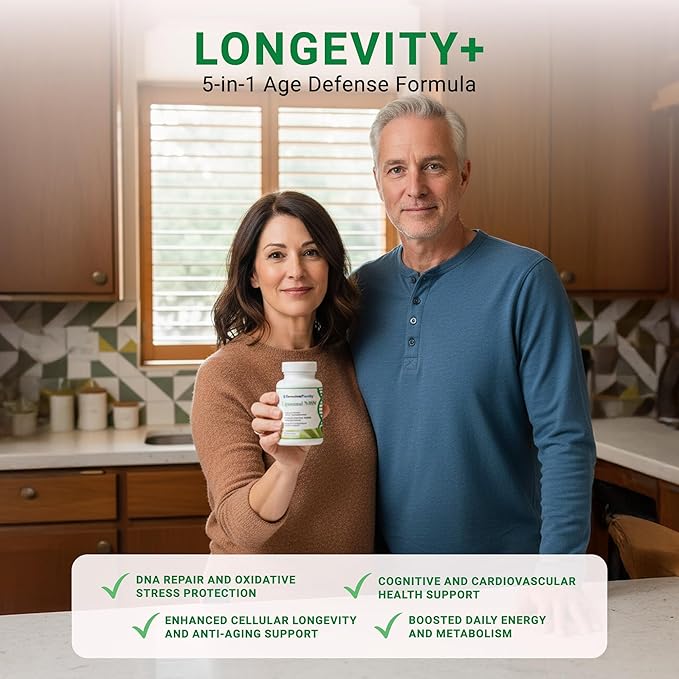 Longevity+ 5-in-1 Cellular Wellness Formula with NMN, Cycloastragenol, CoQ10, Resveratrol & Selenium - Non-GMO 30 Vegan Capsules to Support Healthy Aging, Cellular Energy & Vitality