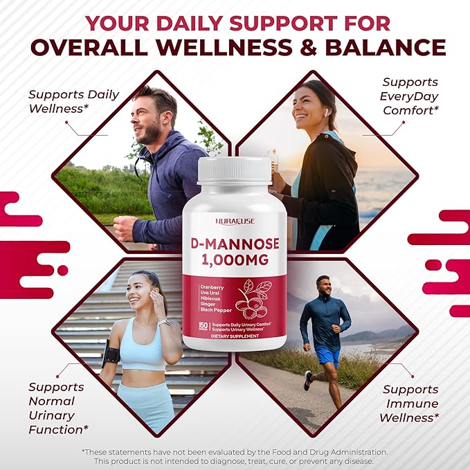 D-Mannose with Cranberry, Uva Ursi, Hibiscus, Ginger, Black Pepper - Supports Urinary Tract Health, Bladder Cleanse