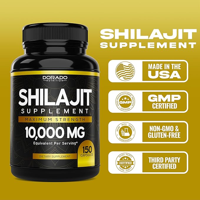 Shilajit Capsules (150 Count) Premium Shilajit Supplement for Men (High in Trace Minerals, No Fillers, Manufactured in The USA) 1000mg Per Serving, Third Party Tested, Non-GMO & Vegan Safe