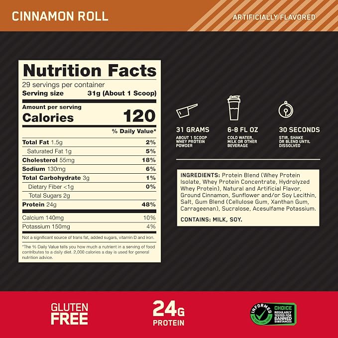 Optimum Nutrition New Flavor Gold Standard 100% Whey Protein Powder, Cinnamon Roll, 2 Pound (Pack of 1) (Packaging May Vary)