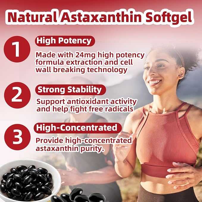 Astaxanthin 24mg, Premium Astaxanthin Antioxidant Supplements with MCT Oil, Ashwagandha, Supports Eye, Skin, Immune, Internal Circulation, Fresh Microalgae Source, Triple Strength - 300 Softgels