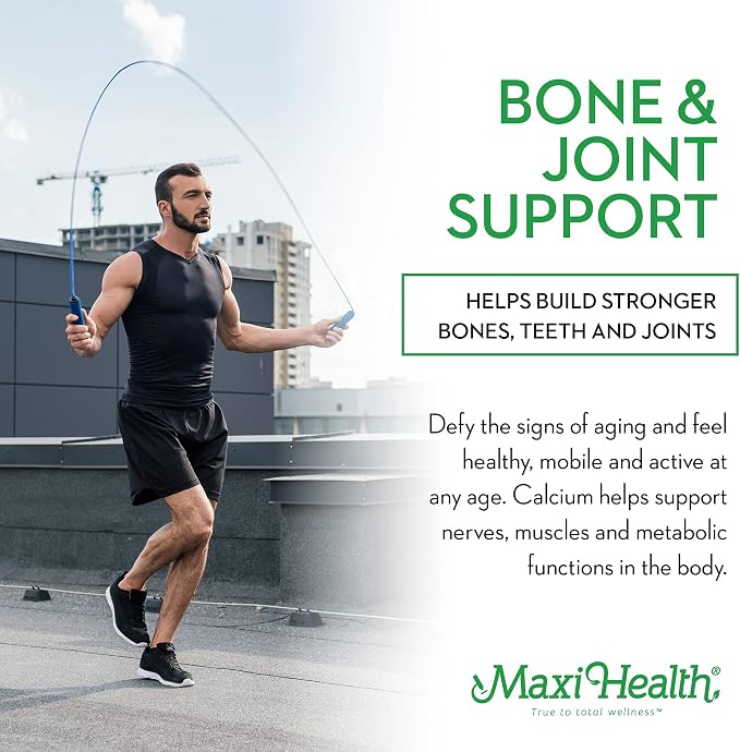 Maxi Health Men and Women 500 mg Calcium Supplement with Vitamin D3 (2000 IU), Magnesium (250 mg) and Vitamin K2 (150 mcg) - Bone, Teeth and Joint Support - 120 Capsules