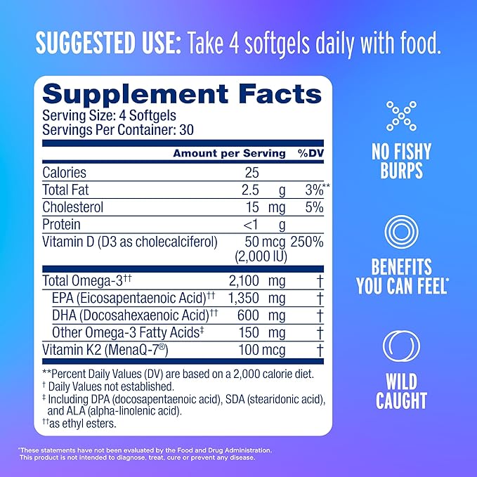Oceanblue Professional Omega-3 2100 with Vitamin K2 and Vitamin D3-60 Count 2 Pack- Triple Strength Burpless Fish Oil Supplement with EPA, DHA & DPA - Wild Caught - Orange Flavor, 60 Servings