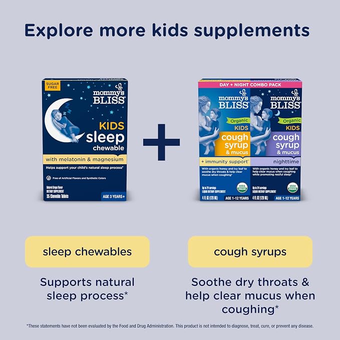 Mommy's Bliss Kids Sleep Melatonin Gummies, Non Habit-Forming with No Artificial Colors, Flavors or Gelatin - Age 3 Years+ - Strawberry Flavor - 100 Sleep Gummies