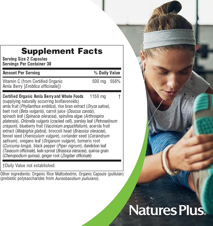 NaturesPlus Source of Life Garden Vitamin C - 60 Capsules, Pack of 2 - Immune System Support - USDA Certified Organic, Non-GMO, Vegan, Gluten Free - 60 Total Servings