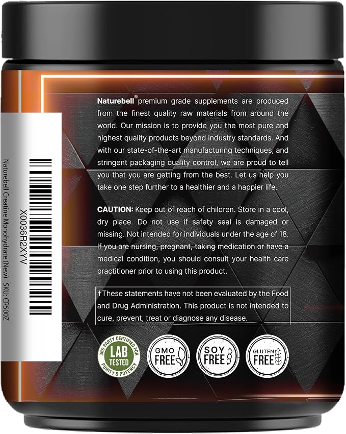NatureBell 2 Pack Instant Creatine Monohydrate Powder 500g, 5,000mg Per Serving | Micronized, Pure, & Unflavored | Pre-Workout | Keto, Vegan, Filler-Free | 200 Servings (2.2 lb)