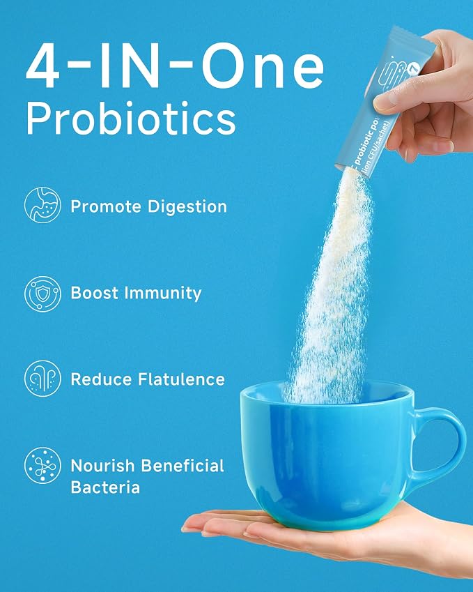 Organic Probiotic Powder for Women and Men - Probiotics 500 Billion CFU - High Bifido Quick-Acting Formula with Enzymes, Prebiotics for Digestive and Immune Health - 10-Day Max Care (1)