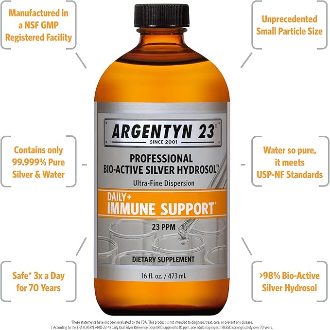 Argentyn 23 Professional Immune Support - Colloidal Silver, Bio-Active Silver Hydrosol, 23 ppm, Liquid Twist Top, 16 Fl Oz (473 mL)
