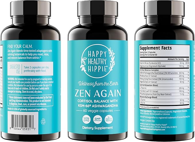 Zen Again Cortisol Manager with Ashwagandha KSM-66 | Cortisol Supplements for Women | 11-in-1 Complex | Natural Stress Support Supplement with L-Theanine, Rhodiola & Magnesium | Vegan, 60 Ct