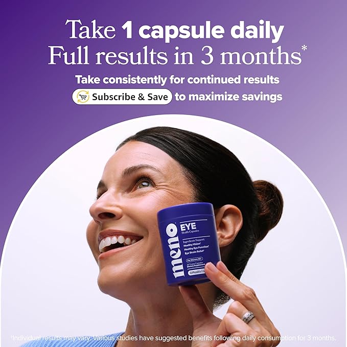 O Positiv MENO Eye Health Capsules – Daily Support for Eye Strain, Occasional Dryness & Healthy Tear Production – with Lutein, Zeaxanthin, Bilberry Extract, Vitamin A & Lycopene – 30 Servings