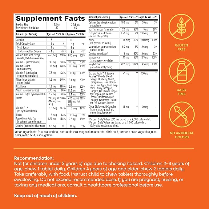 Nature's Way Alive! Children’s Chewable Multivitamin, Kids Multivitamin with Orchard Fruits and Garden Veggies Powder Blend, Daily Kids Vitamins for Nutritional Support Cherry Flavor, 120 Tablets