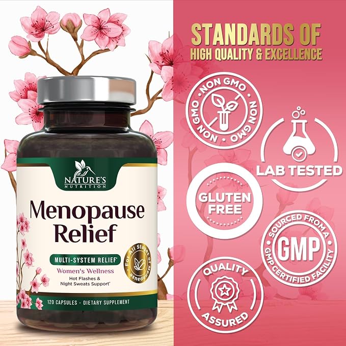 Menopause Supplement for Women - Natural Menopause Relief Support for Mild Hot Flashes & Night Sweats - Best Probiotics for Women, Dong Quai, Black Cohosh, Ashwagandha - Bottled in USA - 120 Capsules