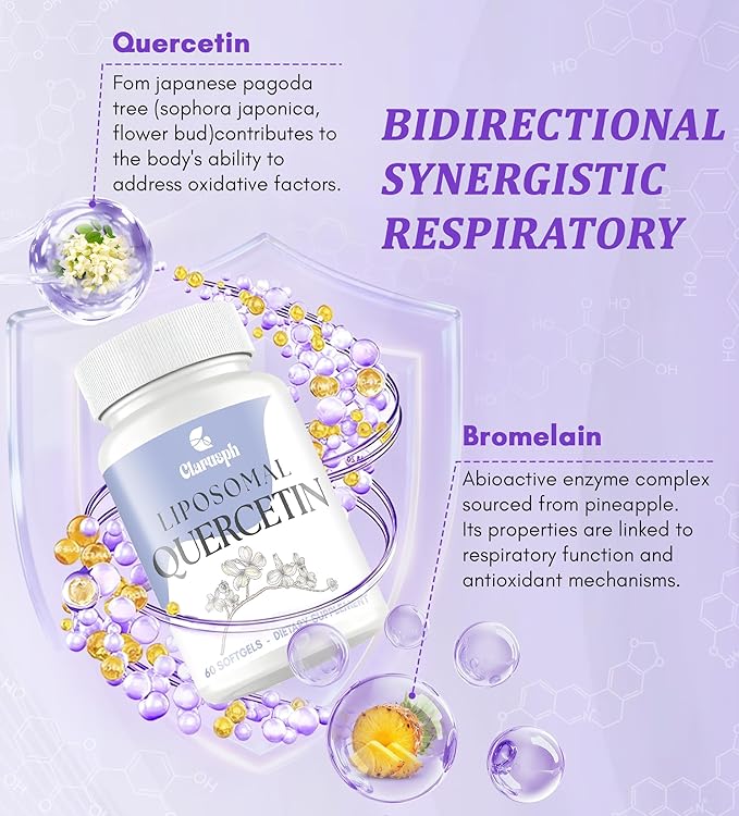 Quercetin with Bromelain | Liposomal Quercetin Supplements with Higher Absorption for Respiratory & Immunity* | Quercitin 1000mg with Vitamin C & Zinc, 60 Softgels (30 Day Supply)