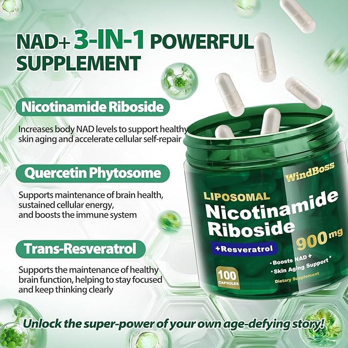 Liposomal NAD+ Supplement with Nicotinamide Riboside & Resveratrol – NAD Supplement for Women & Men – Cellular Energy, Mitochondrial Health & Healthy Aging Support – 100 Capsules | 50-Day Supply