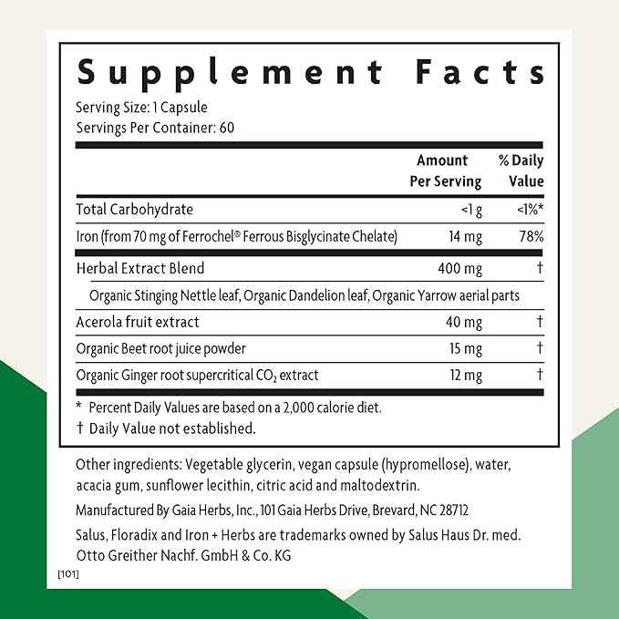 Floradix Iron + Herbs - Iron Supplement for Healthy Energy Support* & Gaia Herbs PRO AMPK Activator - Supports Cellular Energy - Bundle (Pack of 2)