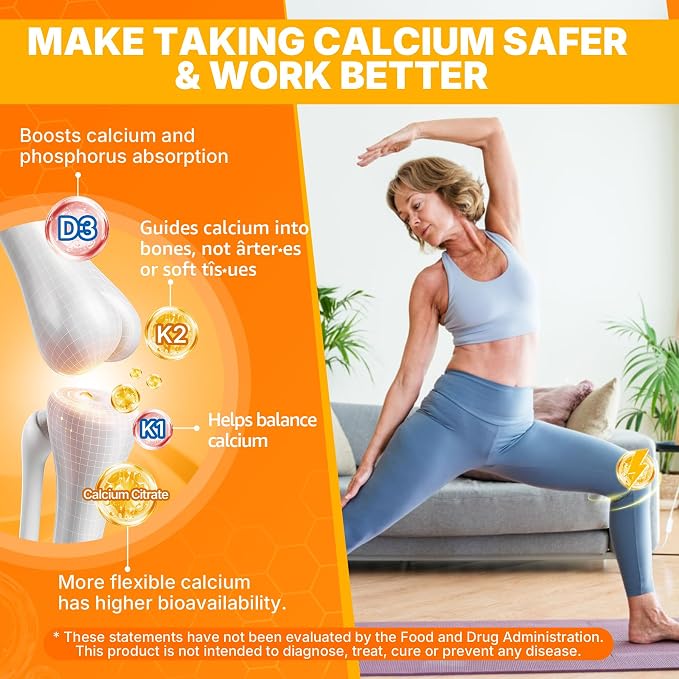 Vitamin D3 20,000 IU + K2 Vitamin (MK4 & MK7) 200mcg + Calcium Citrate, Optimal Vitamin D3 K2 Softgel - Strong Bone & Muscle, Calcium Absorption, Helping Vitamin D Deficiencies, Easy to Swallow, 1Pack