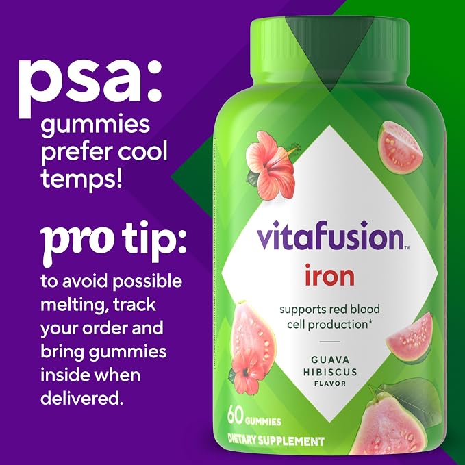 Vitafusion Iron Gummy Vitamin Supplement,Supports Red Blood Cell Production*,Guava Hibiscus Flavor,30 Servings,60 Count (Pack of 2)