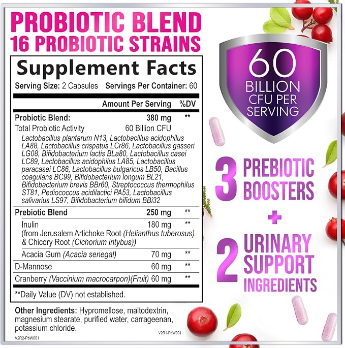 Probiotics for Women - Prebiotic and Probiotic Blend 60 Billion CFU Per Serving - 16 Strain Women's Probiotic for pH Balance & Vaginal Support - Digestive & Immune Support, Bottled USA - 120 Capsules