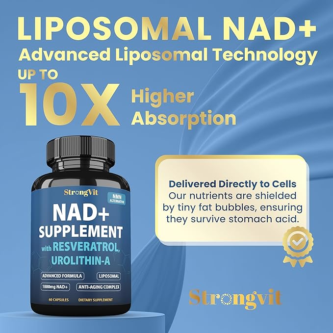 NAD Resveratrol Supplement for Women & Men. Support Cellular Health, Energy + Healthy Aging. High Potency Blend, Plus Third-Party Lab Tested in USA (60 Capsules)