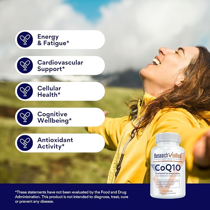 Research Verified CoQ10-100% Pure Extra Strength 300mg CoQ10 – Improved Absorption and Bioavailability with Bioperine - Boost Antioxidant Levels, Improve Cardiovascular Health, 180 Vegan Capsules