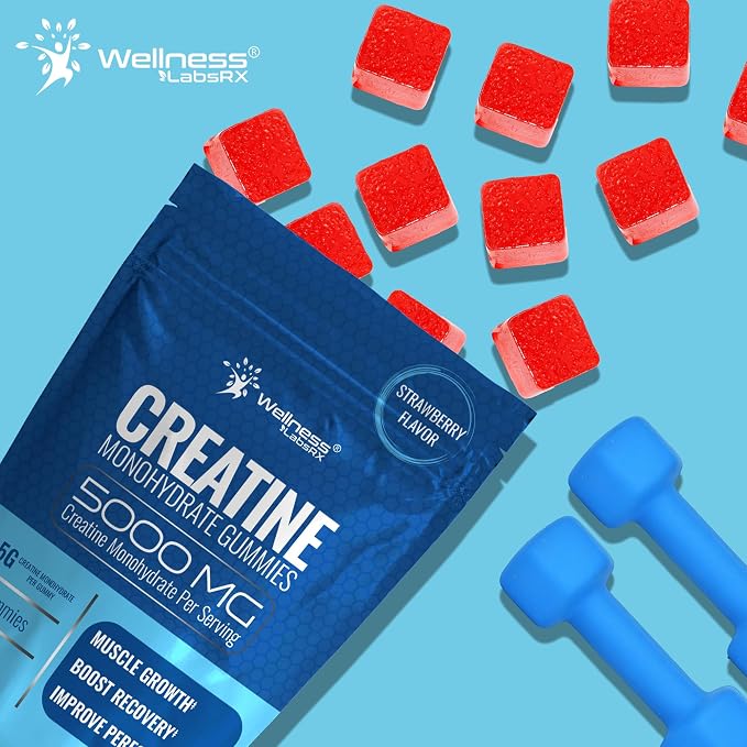 WELLNESS LABSRX Creatine Gummies 5000mg, 30 Servings Creatine Monohydrate Gummies, Strawberry Flavor Creatine for Men - Pack of 2