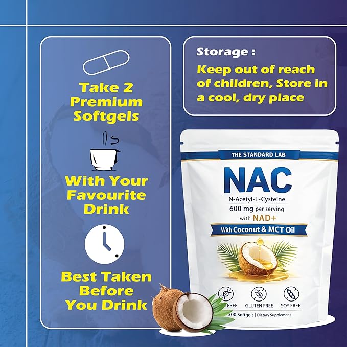 NAC Supplement 600mg | N-Acetyl Cysteine with NAD+ & Coconut Oil | Nicotinamide Complex | Non-GMO | 300 Count