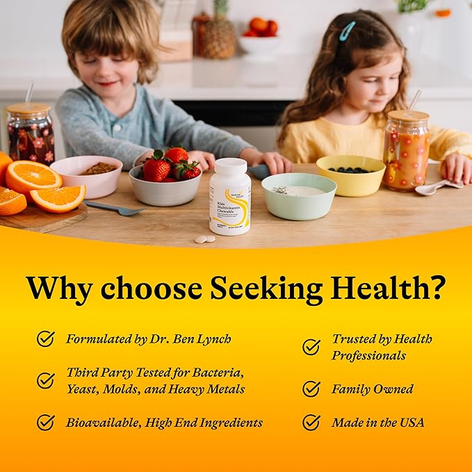 Seeking Health Kids Multivitamin Chewable MF, Formulated for Children’s Health, Methyl-Free, with Folinic Acid, Vitamin B12, Riboflavin, Vitamin A, Vegetarian (120 Chewable Tablets)*