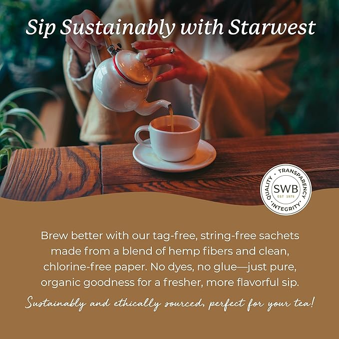 Starwest Botanicals Organic Ashwagandha Tea - Caffeine Free Herbal Tea, String Free Sachets, USDA Organic Ashwagandha Root, Non GMO - 20 Bags
