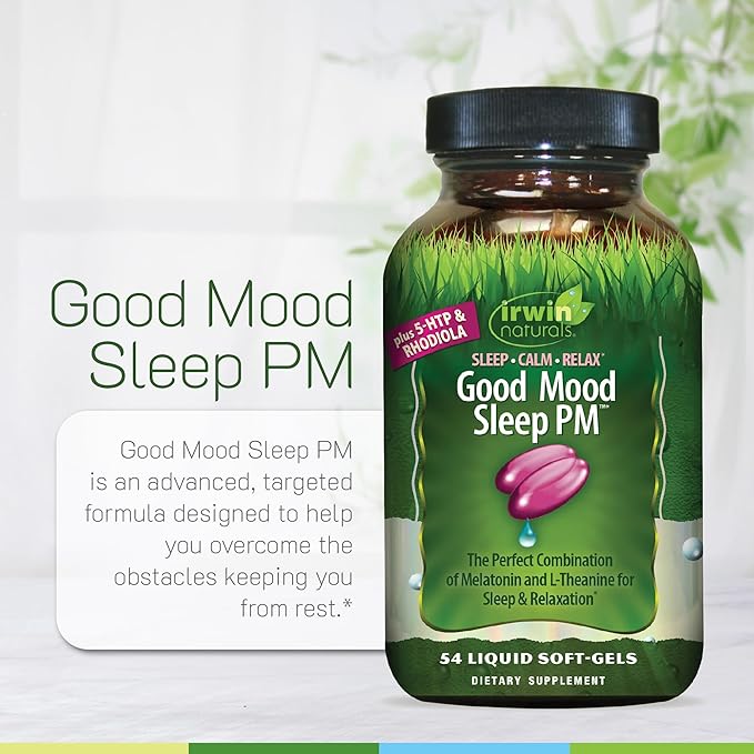 Irwin Naturals Melatonin Plus 5-HTP & Rhodiola – 54 Liquid Soft-Gels – Calm, Relaxation & Sleep Support - 2 Pack