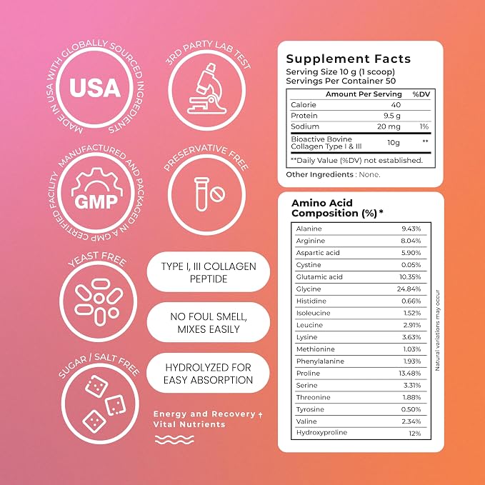 Hydrolyzed Collagen Powder for Women & Men – Organic Type I & III Bovine Collagen Peptides, High Protein – For Bone Strength, Joint Support, Healthy Hair & Glowing Skin - Colágeno Hidrolizado (500 g)