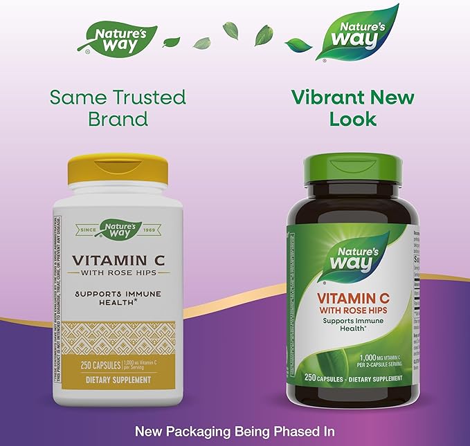 Nature's Way Vitamin C with Rose HIPS, Antioxidant & Immune Function Support from Vitamin C*, Promotes Collagen for Healthy Skin*, 1,000 mg*, 500 Capsules (Packaging May Vary) - 2 Pack