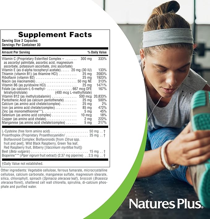 NaturesPlus Hema-Plex Iron - 60 Fast-Acting Capsules - 3 Pack - 85 mg Chelated Iron + Vitamin C & Bioflavonoids for Healthy Red Blood Cells - Vegan, Gluten Free - 90 Total Servings