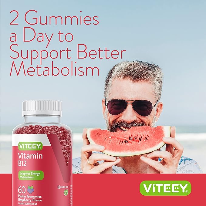 Viteey Vitamin B12 Gummies - Cognitive Support and Energy Gummies - Vegan, Gelatin Free, Gluten Free - 60 Count