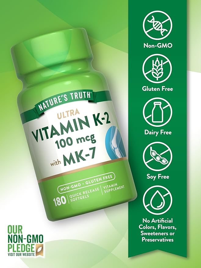 Nature's Truth Vitamin K2 MK-7 | 100 mcg | 180 Softgels | Non-GMO & Gluten Free Supplement