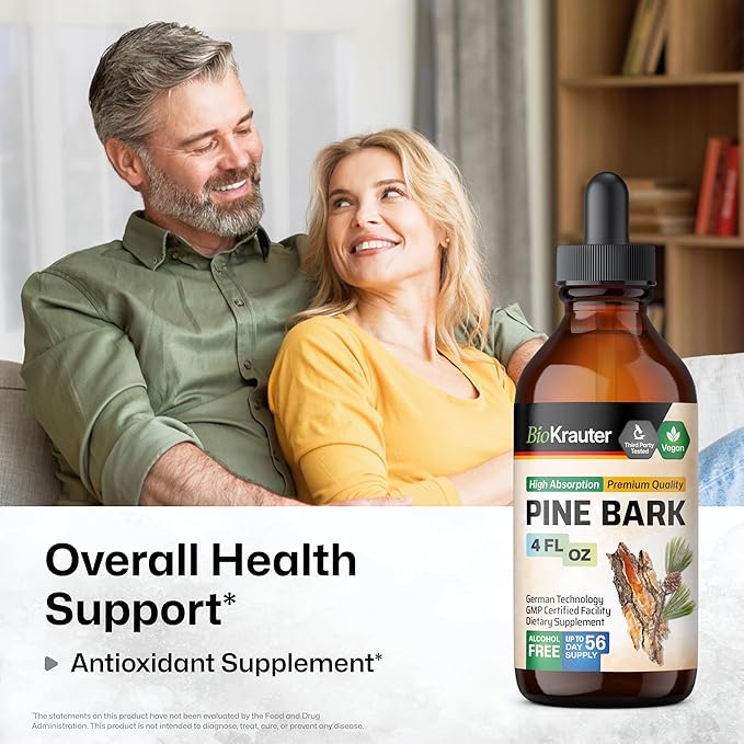 BIO KRAUTER® Pine Bark Extract for Circulatory & Antioxidant Support - Vegan French Maritime Pine Bark Herbal Supplements - Natural Antioxidants & Skin Support - 400 mg per Serving, 4 Fl. Oz.