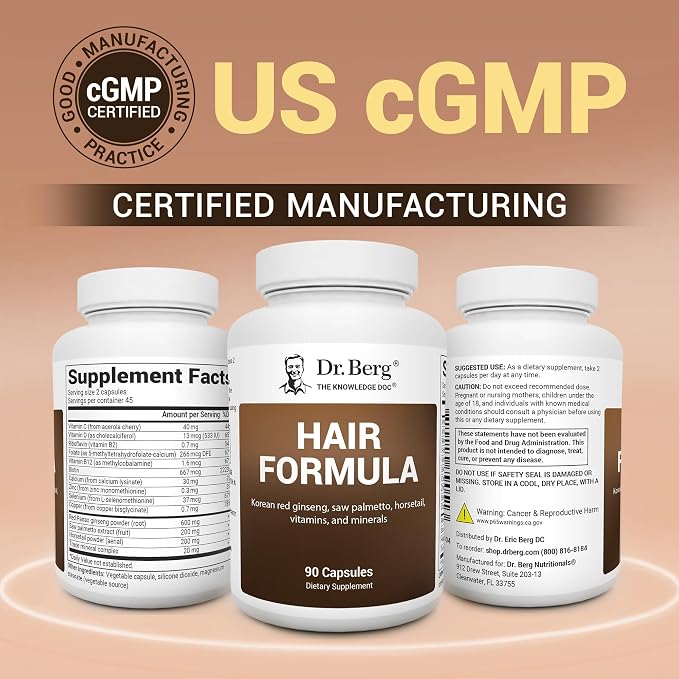 Dr. Berg All-in-One Vitamins for Hair, Skin, & Nails - Advanced Formula with Biotin, Saw Palmetto, DHT Blocker, & Trace Minerals - 90 Veg Capsules