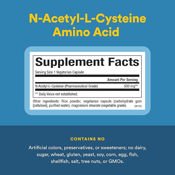 Natural Factors N-Acetyl-L-Cysteine 500 mg - Supports Healthy Liver & Lungs - Antioxidant Support Supplement Supports Immune System Health - 90 Vegetarian Capsules (90 Servings)