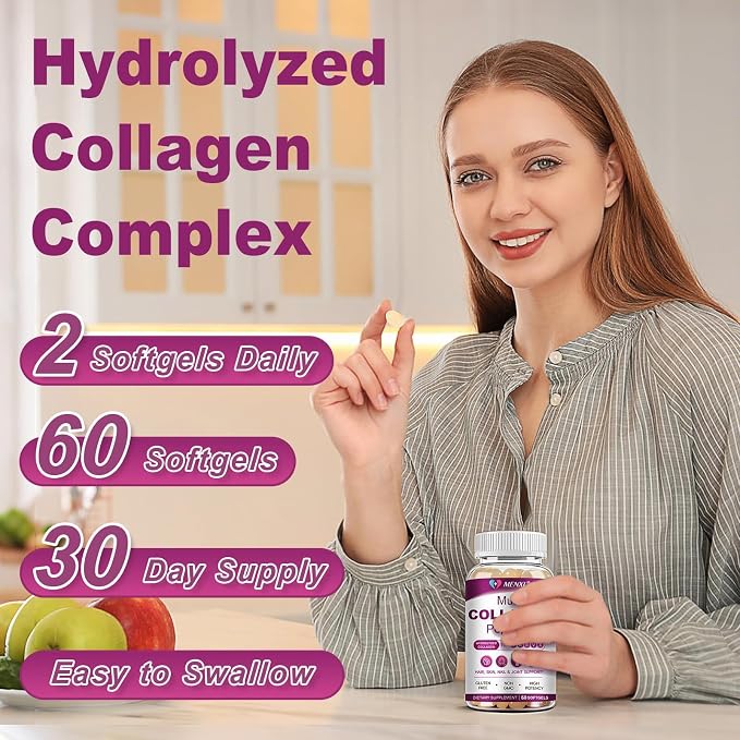 Multi Collagen Peptides Softgel for Women & Men - Type I, II, III, V, X - Hydrolyzed Collagen Peptides with Biotin, Vitamin C & Hyaluronic Acid - Support Skin Hair Nail & Joint - Non GMO, 240 Softgel