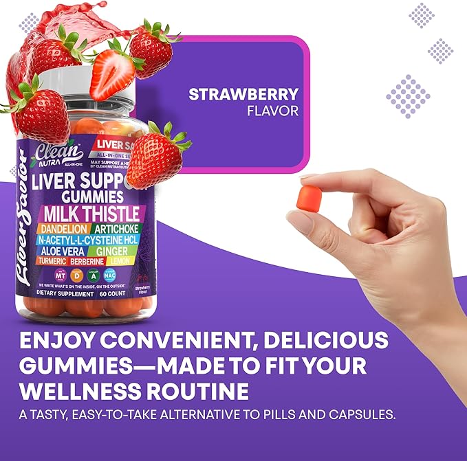 Clean Nutra Liver Cleanse Detox & Repair Gummies | Milk Thistle Gummy Liver Support Vitamins | Dandelion, Artichoke, Aloe Vera, Ginger, Berberine, Lemon, N-Acetyl-L-Cysteine, Turmeric Supplement HCL