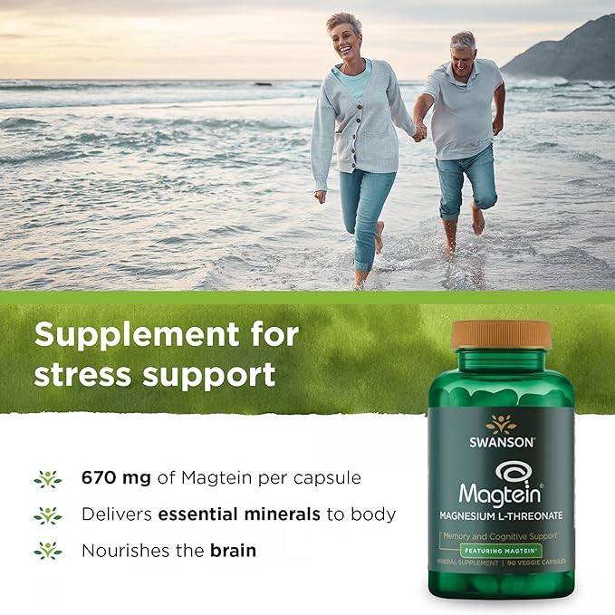 Swanson Magnesium L-Threonate Brain and Cognitive Health Supplement for Professionals Seeking Mental Clarity - 96 mg Magnesium per Serving (90 Vegan Capsules, 4 Pack)