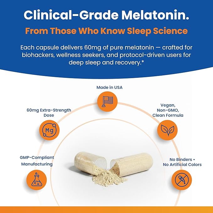 60mg Extra Strength Melatonin MAX - High Dosage Melatonin, Vegan, Non-GMO, Gluten-Free (1-Pack)