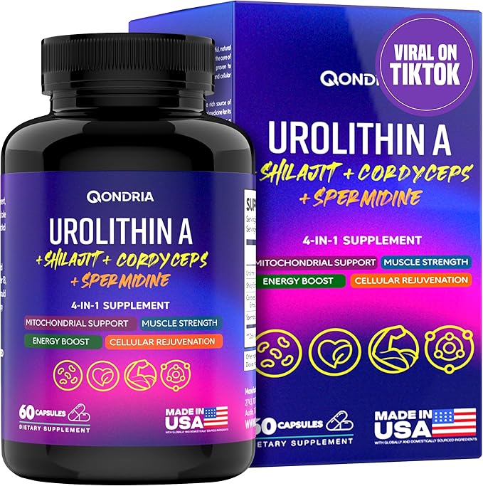 Urolithin A Supplement 500mg with 4-in-1 Power Blend of Spermidine 10mg, Shilajit 300mg & Cordyceps 400mg Per Serving - Boosts Cellular Energy, Strength, Longevity, Immunity & Healthy Aging