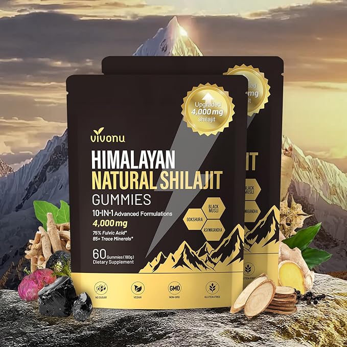 VivoNu Shilajit* Gummies,Pure Himalayan* micronutrient Supplement, Himalayan Premium Ingredient with Shilajit, Ashwagandha, Gokshura, Fulvic Acid & 85+ Trace Minerals I for Men & Women (4000MG/2 Bag)